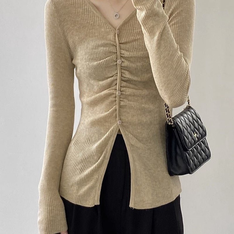 Collared Knitted Bottoming Shirt For Women, Pleated Sweater, Long-Sleeved 2025 Style, Slim Fit, Versatile And Stylish Design Top - Image 2